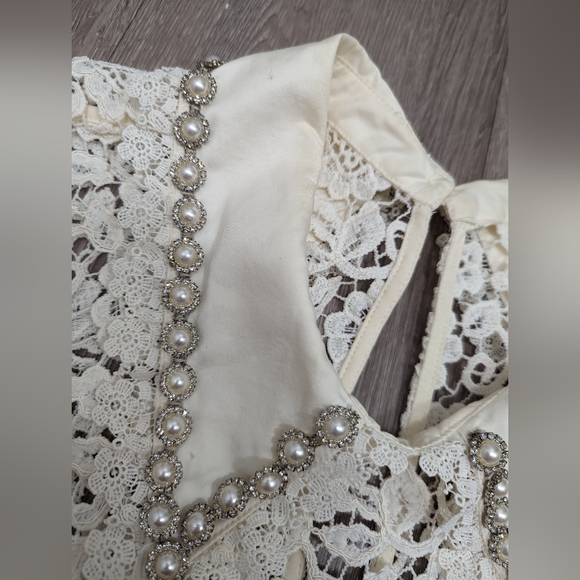 Self Portrait Ivory Guipure Mini Dress US 10 - Picture 7 of 14